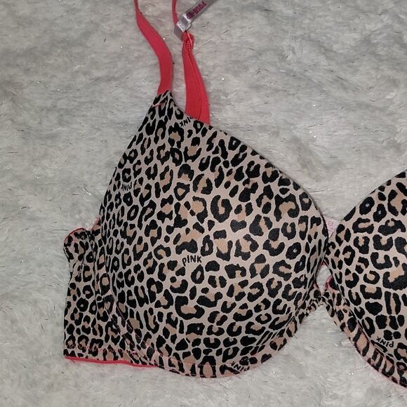 PINK LEOPARD WEAR EVERYWHERE PUSH-UP UNDERWIRE BRA, SIZE 36B - Picture 2 of 9